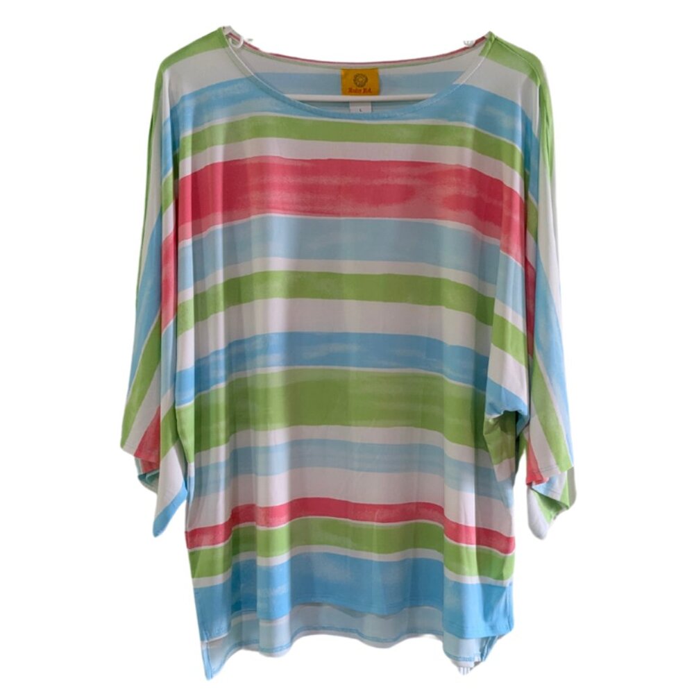 Ruby Rd. Women's Colorful Striped Kimono Sleeve Blouse, Size Large